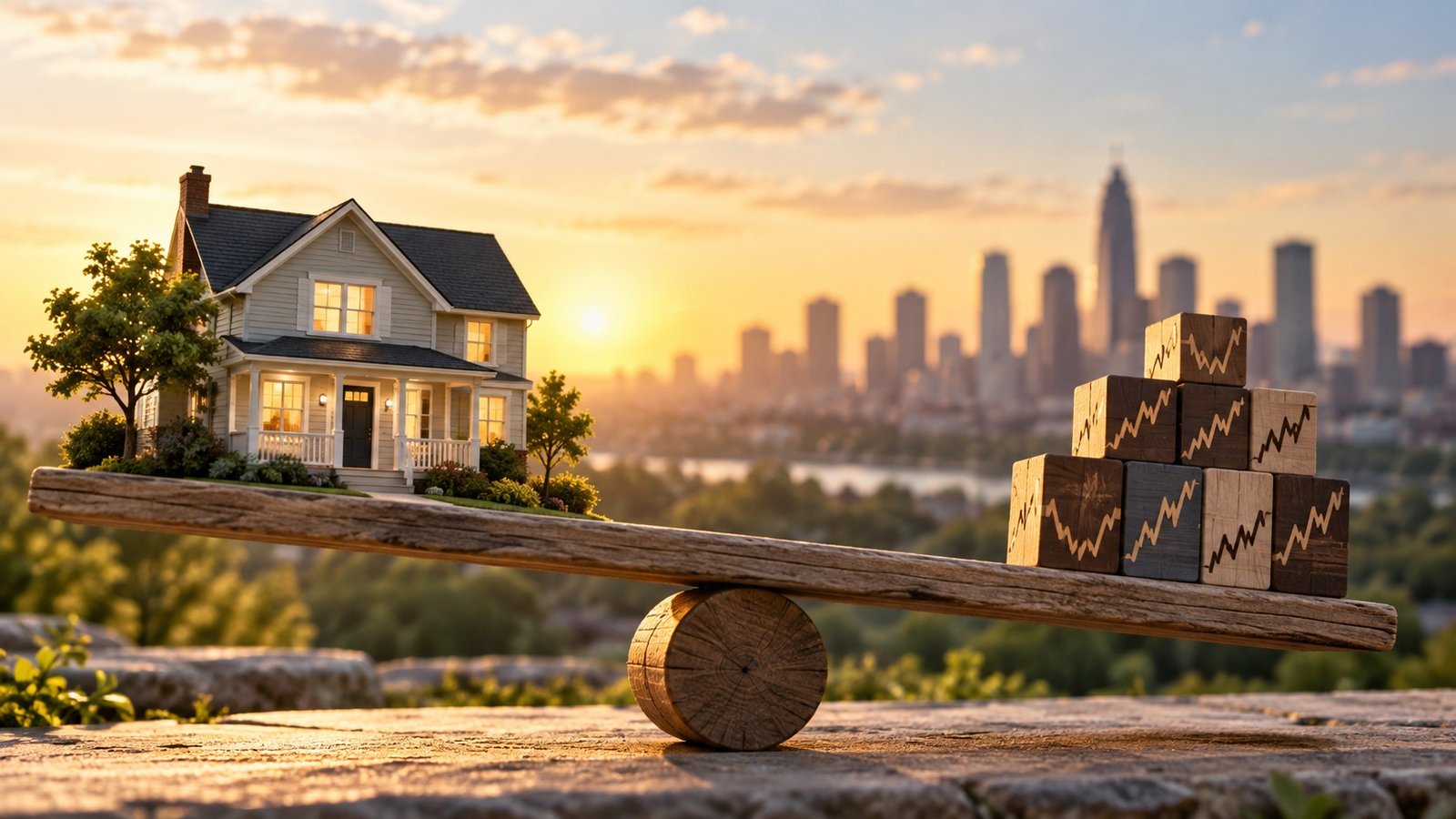 Editorial illustration accompanying Why the Housing Market is More Important than the Stock Market for Most People