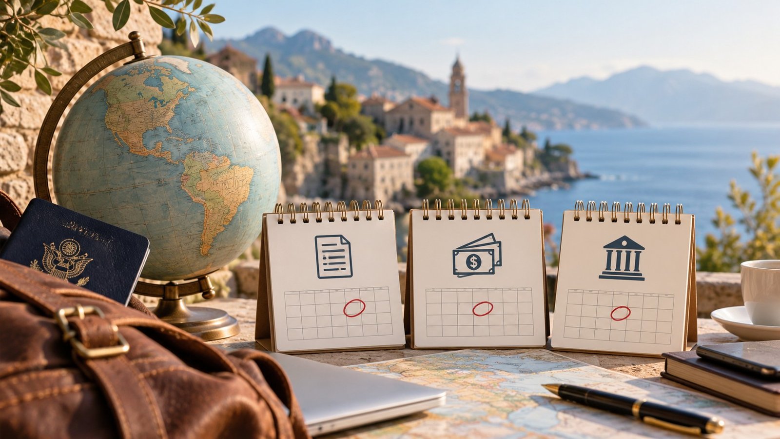 Editorial illustration accompanying U.S. Taxes While Living Abroad: Separate Filing, Payment and FBAR Deadlines