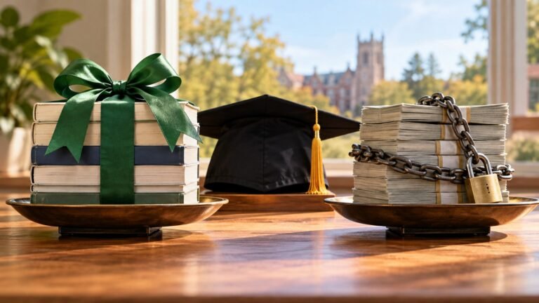 Editorial illustration accompanying Compare College Financial Aid Offers: Separate Gift Aid from Borrowing