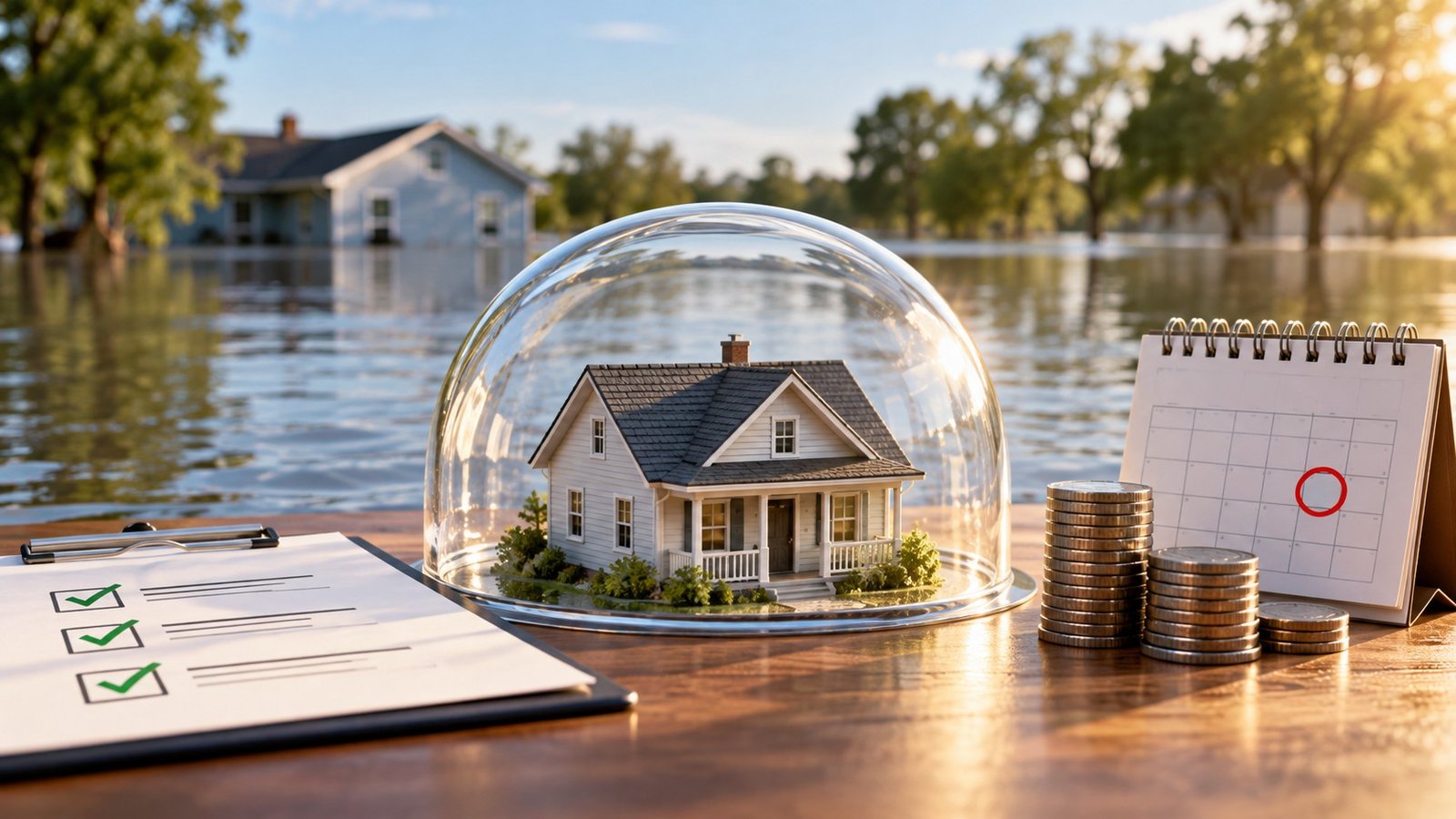 Editorial illustration accompanying Flood Insurance: Check Coverage, Deductibles and the Start Date