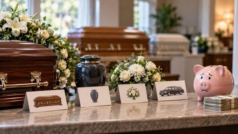 Editorial illustration accompanying Funeral Costs: Compare Itemized Prices Before Borrowing