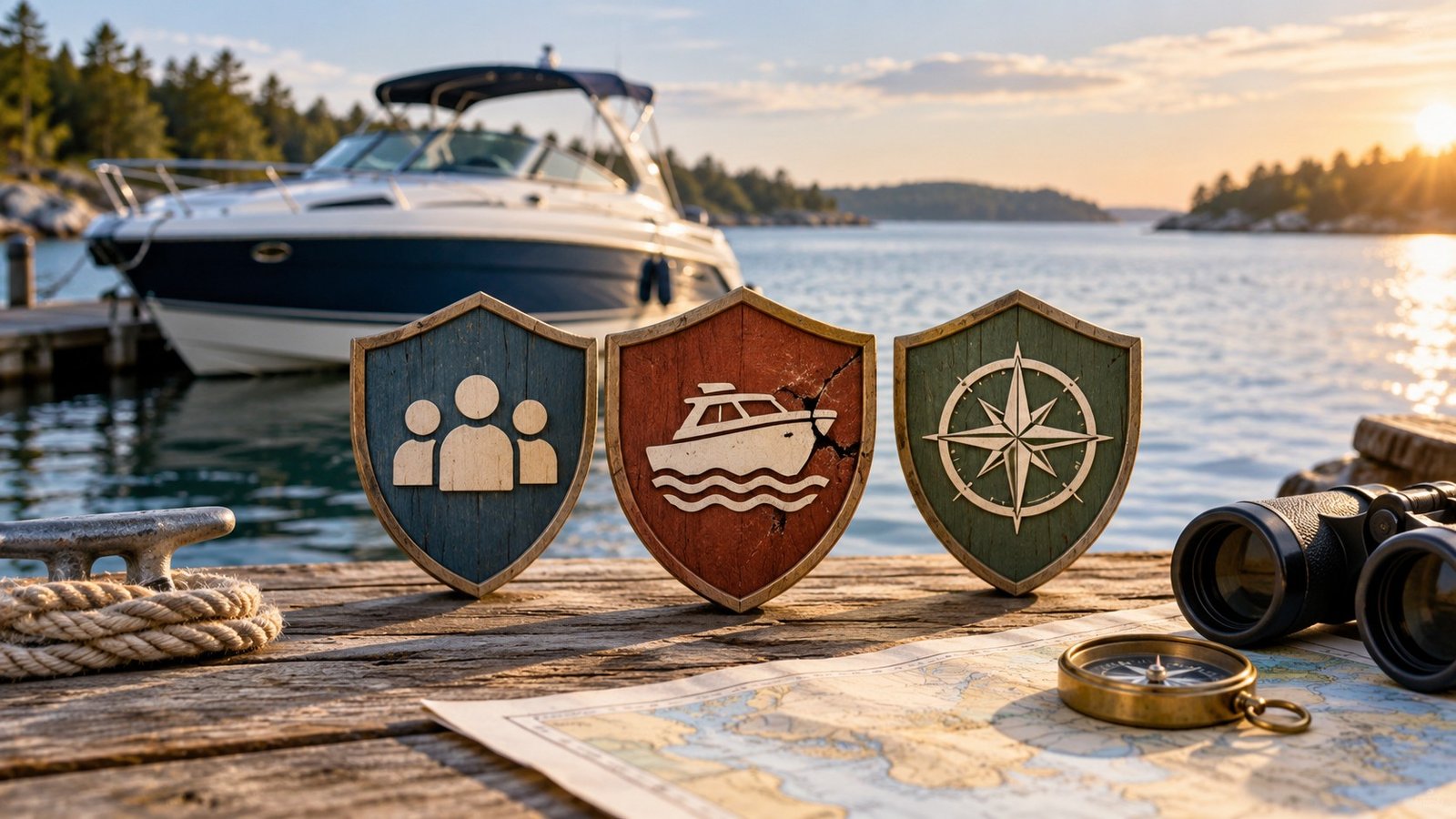 Editorial illustration accompanying Boat Insurance: Compare Liability, Damage and Navigation Limits