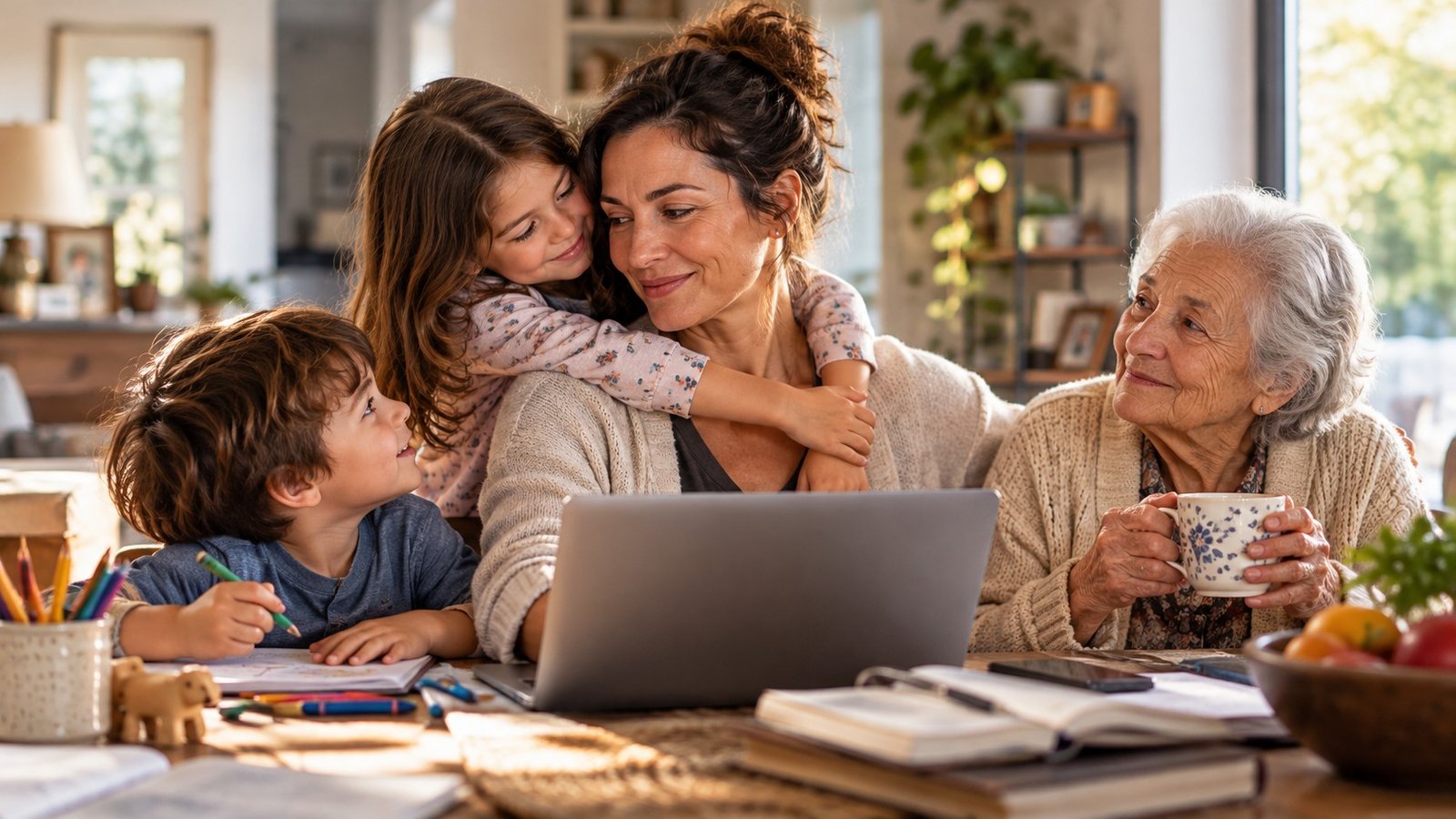 Editorial illustration accompanying Resilient, Responsible, and Right in the Middle: A Mother’s Day Tribute to the Sandwich Generation (Moms & Dads Caring for Aging Parents and Children)