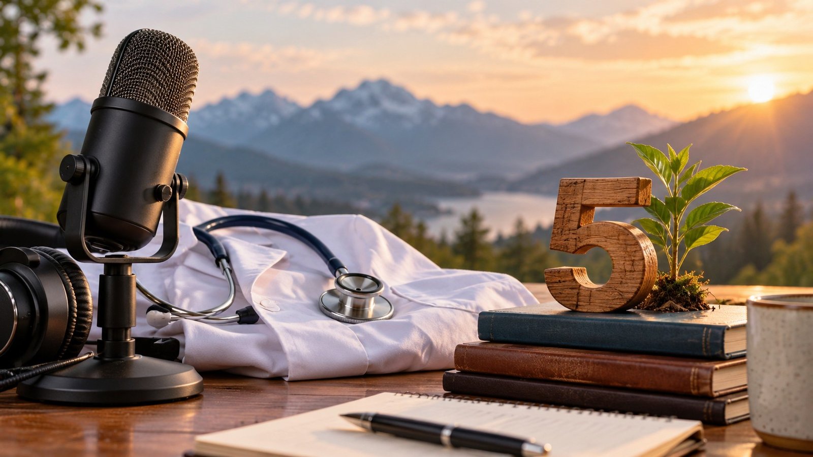 Editorial illustration accompanying Podcast 93: Five Years Later - White Coat Wisdom with Dr. Jim Dahle