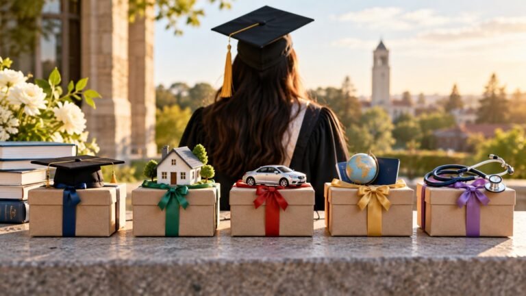 Editorial illustration accompanying Financial Gifts for Graduates: Match the Help to the Next Expense