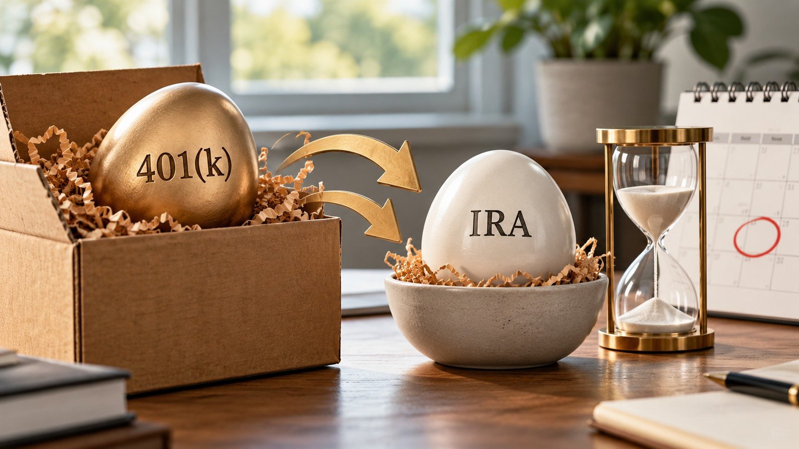 Editorial illustration accompanying 401(k) Rollovers: Separate Direct Moves, 60-Day Deadlines and the IRA Limit