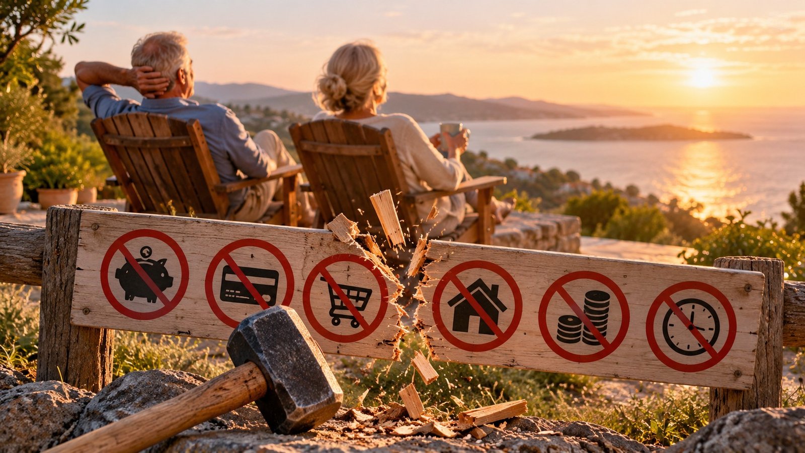 Editorial illustration accompanying Break These 6 Personal Finance Rules for a Wealthier Retirement