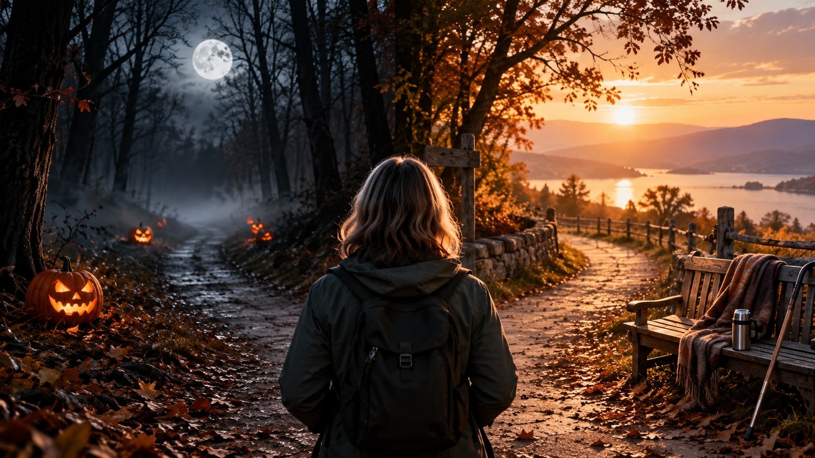 Editorial illustration accompanying What Scares People More: Retirement or a Dark Walk in the Woods on Halloween Night?