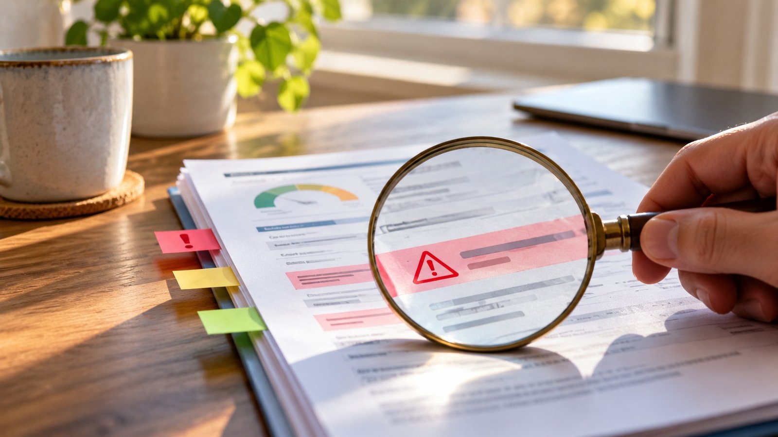 Editorial illustration accompanying How to Read Your Credit Report and Keep Track of Errors