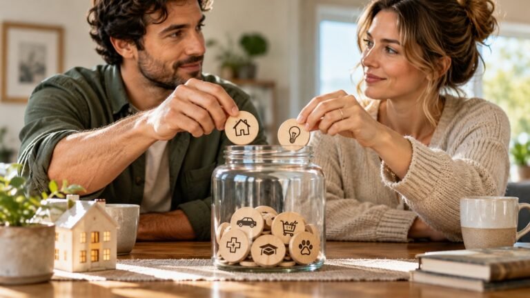 Editorial illustration accompanying Budgeting as a Couple: Agree on Bills Before Combining Accounts