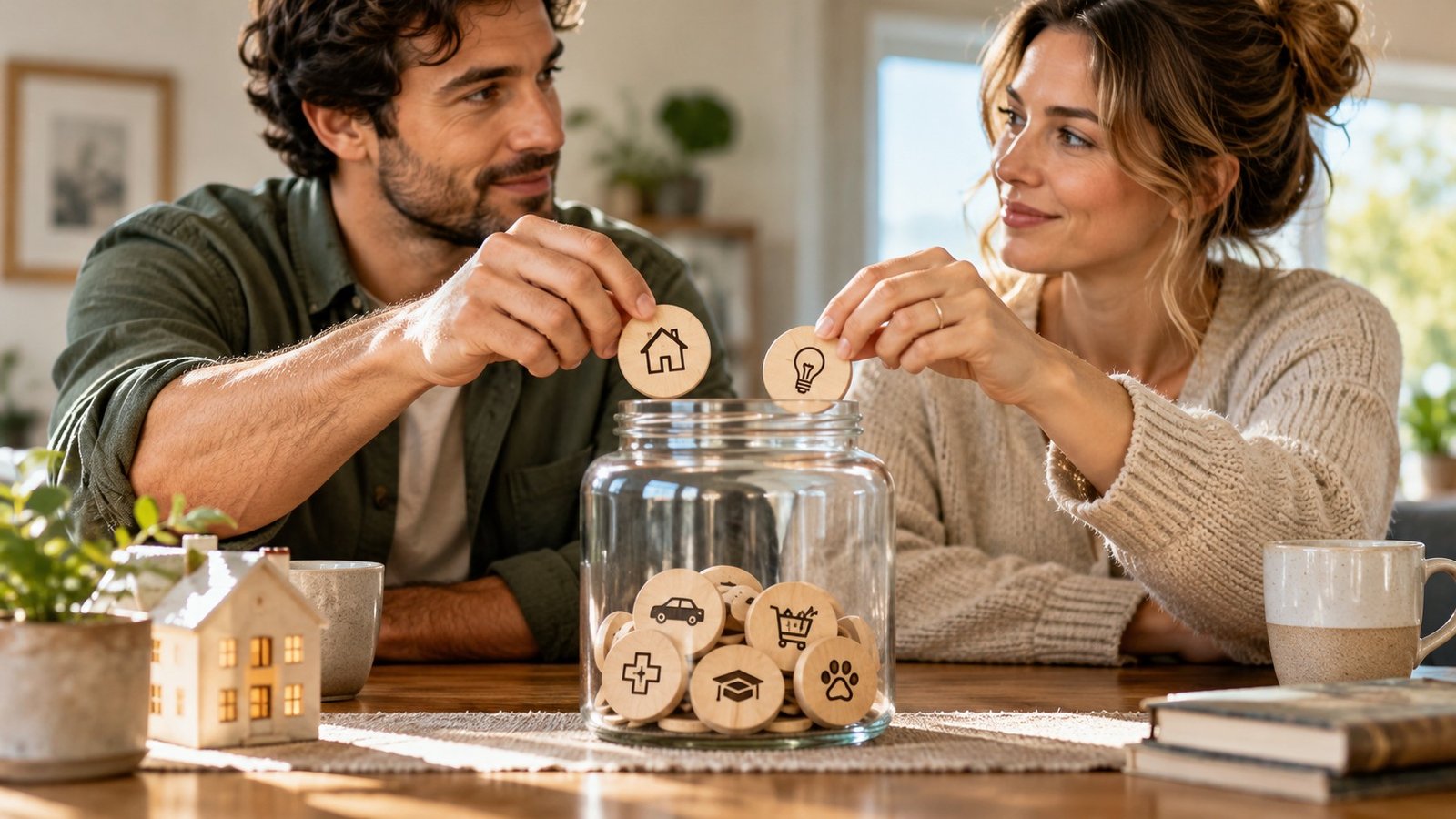 Editorial illustration accompanying Budgeting as a Couple: Agree on Bills Before Combining Accounts