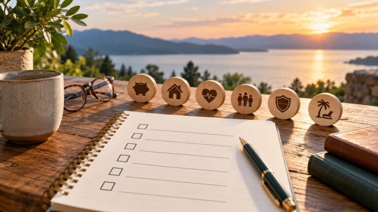 Editorial illustration accompanying A Retirement Savings Checkup: Six Decisions to Put in Writing