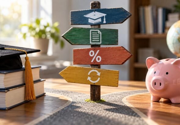 Editorial illustration accompanying Student-Loan Repayment in 2026: Check Your Loan Type Before Choosing a Plan