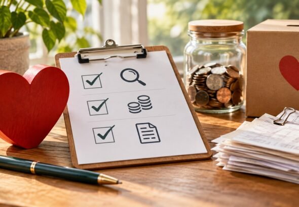 Editorial illustration accompanying A Charitable-Giving Checklist: Verify the Charity, Budget the Gift and Keep Records