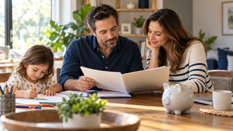 A family reviewing household plans at a table
