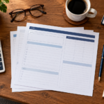 A calculator, calendar and blank tax organizer on a household desk